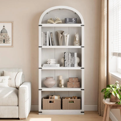 Accreate Bookcase 5 Shelf Arched Bookshelf 71.65in Tall Bookcase Farmhouse Display Storage Rack Wooden Bookshelves for Home office, Living Room