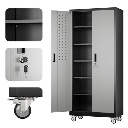 SUXXAN Metal Storage Cabinets with Locking Doors and Adjustable Shelves for Home Office, Garage and Utility Room (2 Handles, Black)