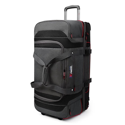Rolling Duffle Bag with Drop Bottom,Large Wheeled Duffle Bag Luggage,Trolly Travel Bag with Roller 30 Inch,TBL074-Grey/Red