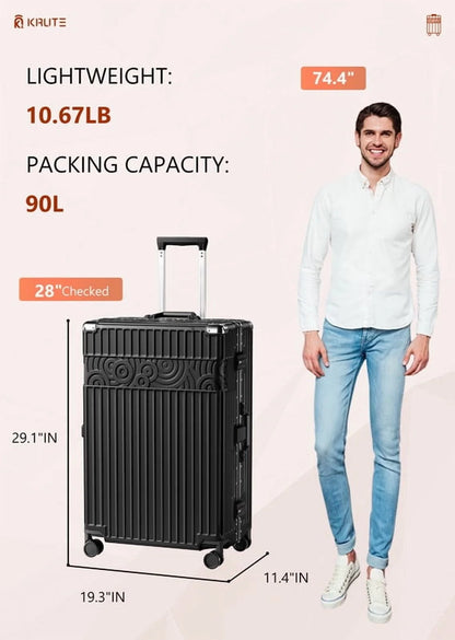 Luggage Sets Aluminum Frame PC ABS Hardshell with TSA Lock Spinner Wheels Zipperless 2 Piece 20 28 Inch Black