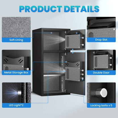 Opentiny 6.5 Cuft Large Safe, Digital Lock Home Safe Fireproof Waterproof, Anti-Theft Money Safe Box with Deposit Slot & Dual Alarm System, Digital Security Document Safe for Home Office Hotel