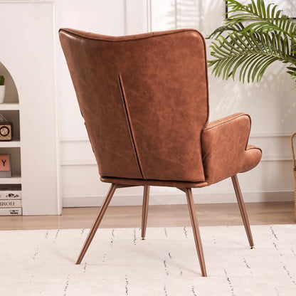 Unikome Livingroom Chairs Mid-Century Modern Accent Chair, Faux Leather Wingback Accent Chair PU Leather Accent Chair for Home Office/Living Room/Bedroom, Brown