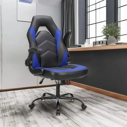 Ergonomic Computer Gaming Chair - Home Office Desk with PU Leather Lumbar Support, Height Adjustable Big and Tall Video Game with Flip-up Armrest, Swivel Wheels for Adults and Teens