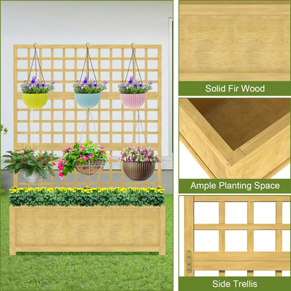 Slsy 63" Screen Raised Garden Bed, Wooden Planter Box with Hanging Roof & Drainage Holes, Indoor Outdoor Elevated Planter for Vine, Climbing Plants, Flowers, Patio & Garden
