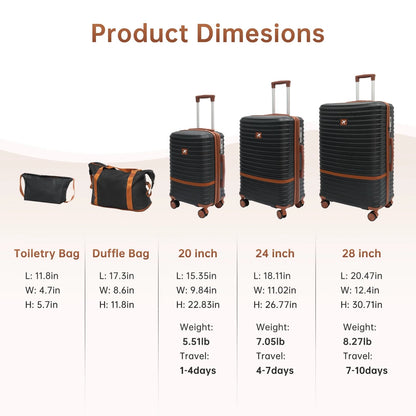 BABYQUEEN 5 Piece Luggage Sets Hardside Luggage Set with TSA Lock, Lightweight ABS Spinner Suitcases with Portable Bag, Waterproof Travel Set for Men and Women, Black