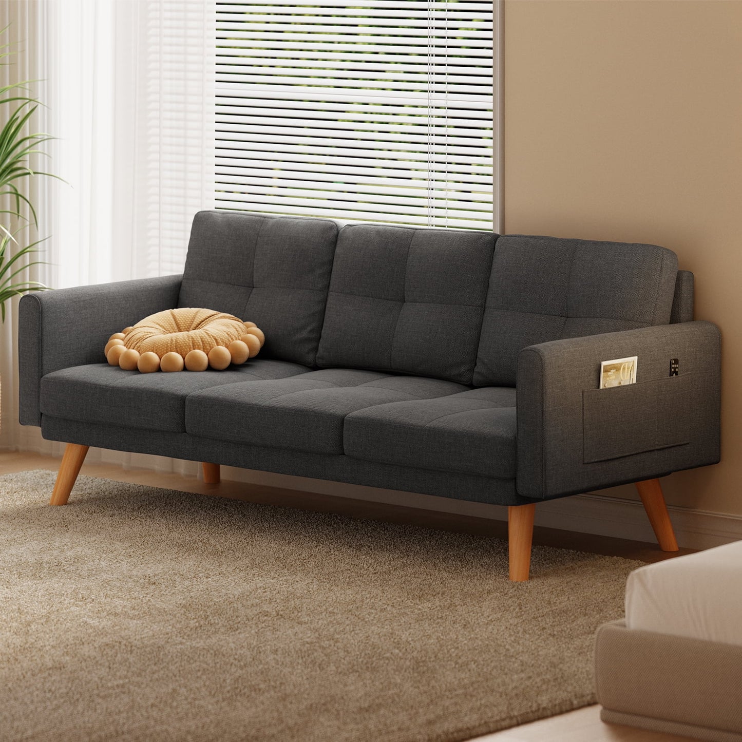 Bedroom Furniture Set - Includes Queen Bed Frame, 4-Drawer Dresser Set of 2 & 3 Seat Futon Sofa - Modern Storage Solution for Stylish Home Decor