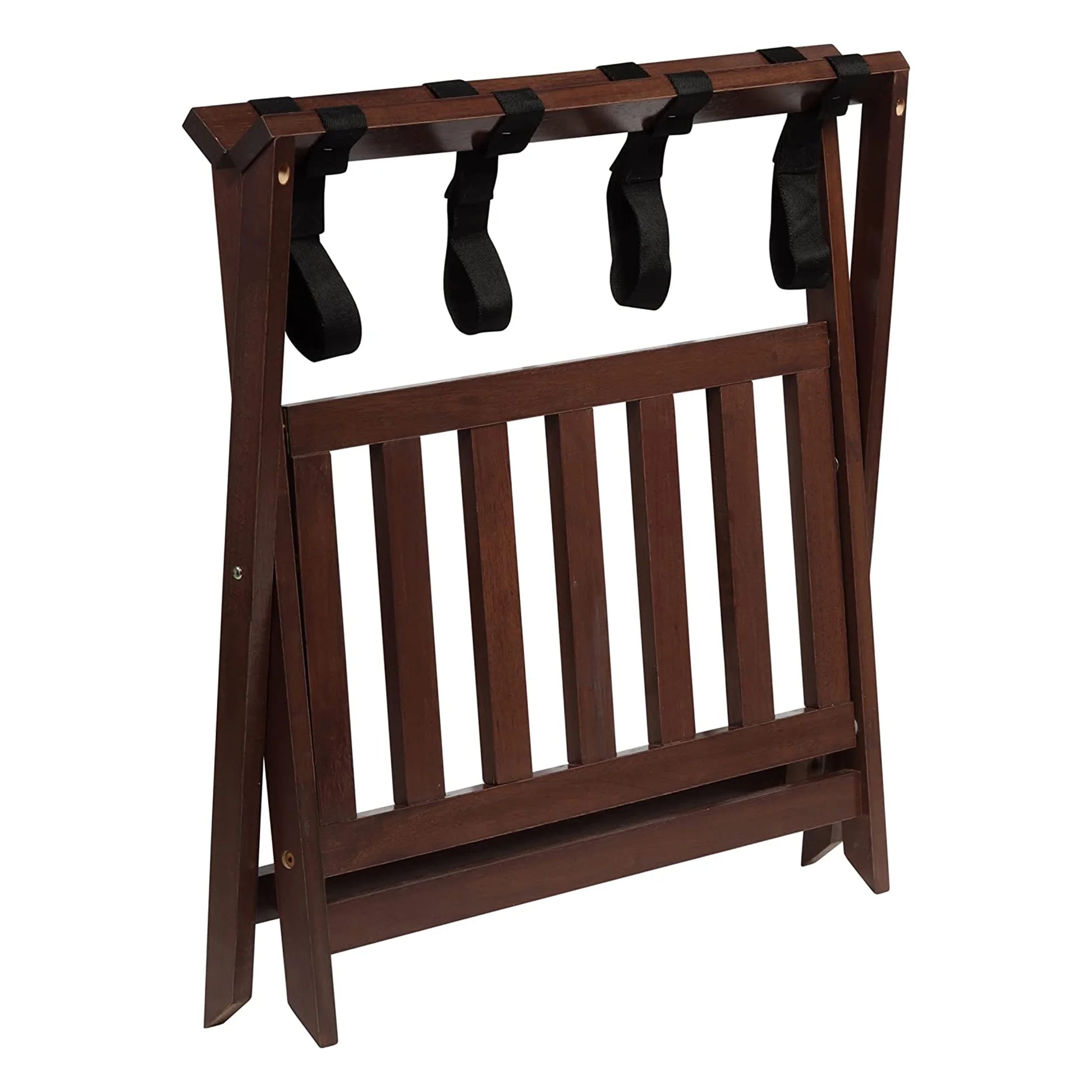 PJ Wood Hotel Style Wood Folding Suitcase Luggage Rack w/Shelf, (2 Pack)