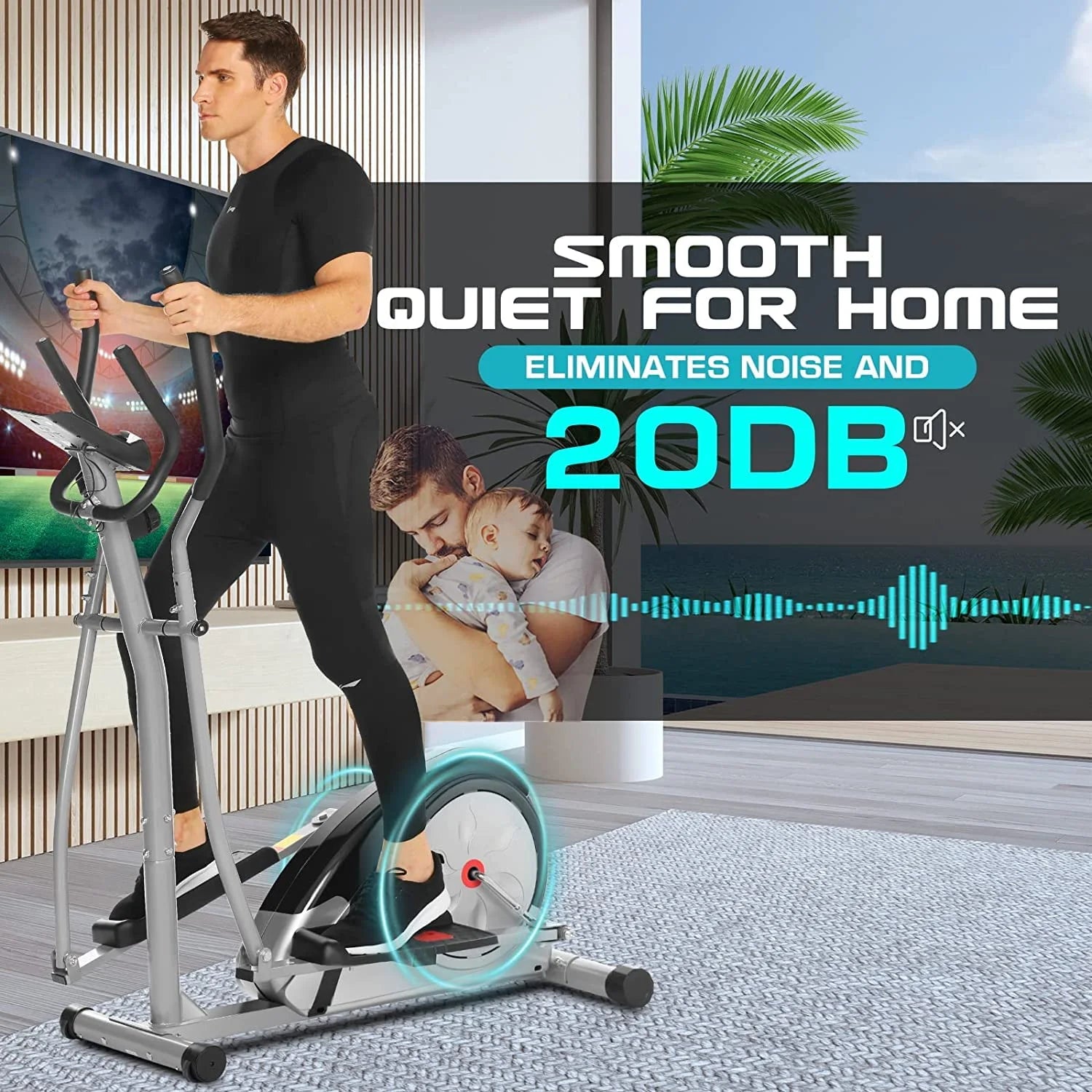 ANCHEER Exercise Elliptical Machine with 8 Resistance Method, 15" Stride Cross Trainer with Pulse Rate Grips, LCD Monitor, Smooth Quiet Driven, 350 lbs Weight Capacity for Home Office