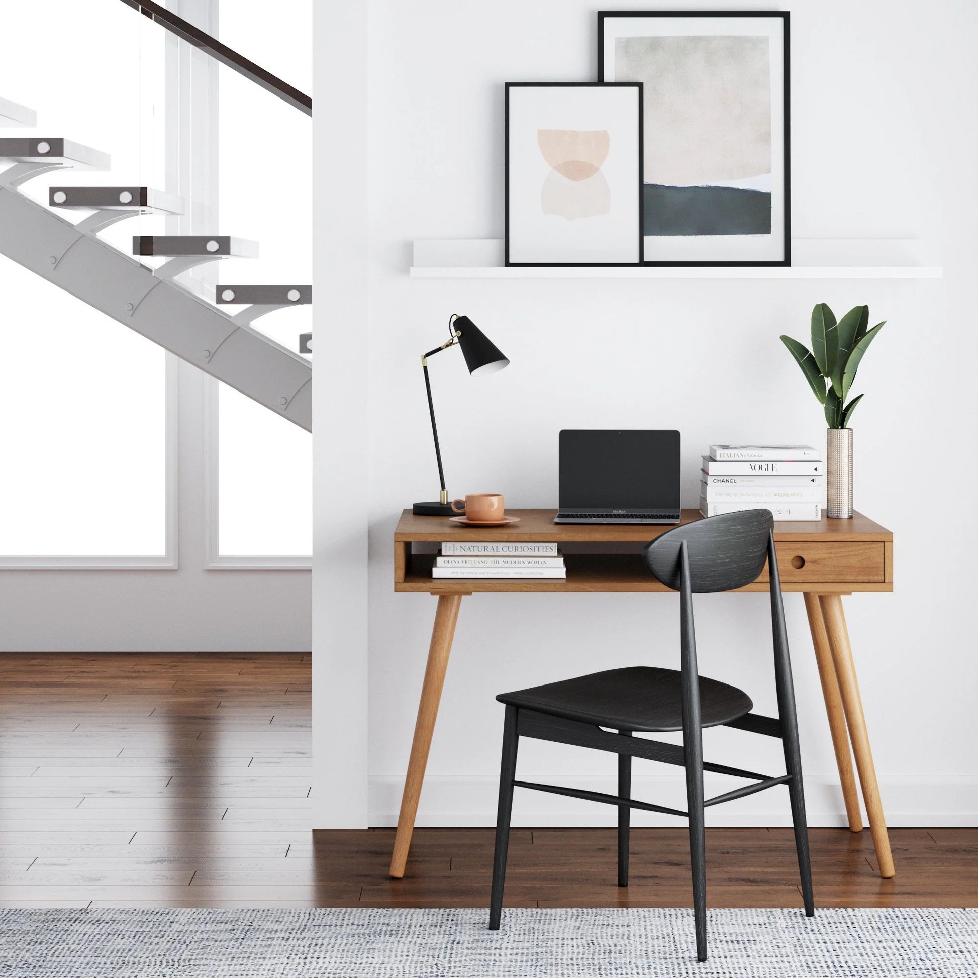 Nathan James Parker Modern Home Office Desk in Walnut Wood with Open Storage Cubby and Small Drawer, Walnut