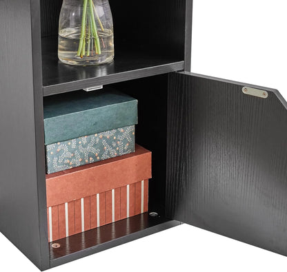 6 Tier Narrow Bookcase with Doors, Cube CD DVD Storage Cabinet,Slim Media Tower Rack,Cabinet,Black Bookcase Display Storage Shelves for Small Spaces,for Home Office Black