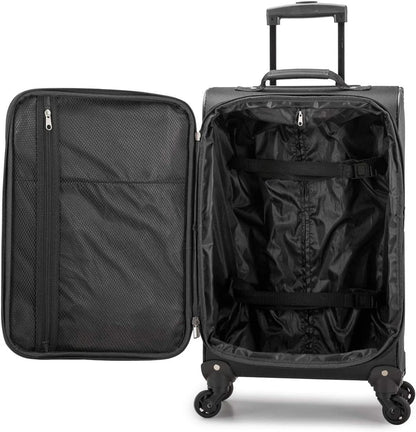 U.S. Traveler Aviron Bay Expandable Softside Luggage with Spinner Wheels, Black, 22" Carry-on