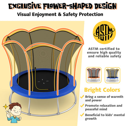 Gymax 8FT Certified Recreation Trampoline w/Exclusive Flower Shape Enclosure Net Yellow