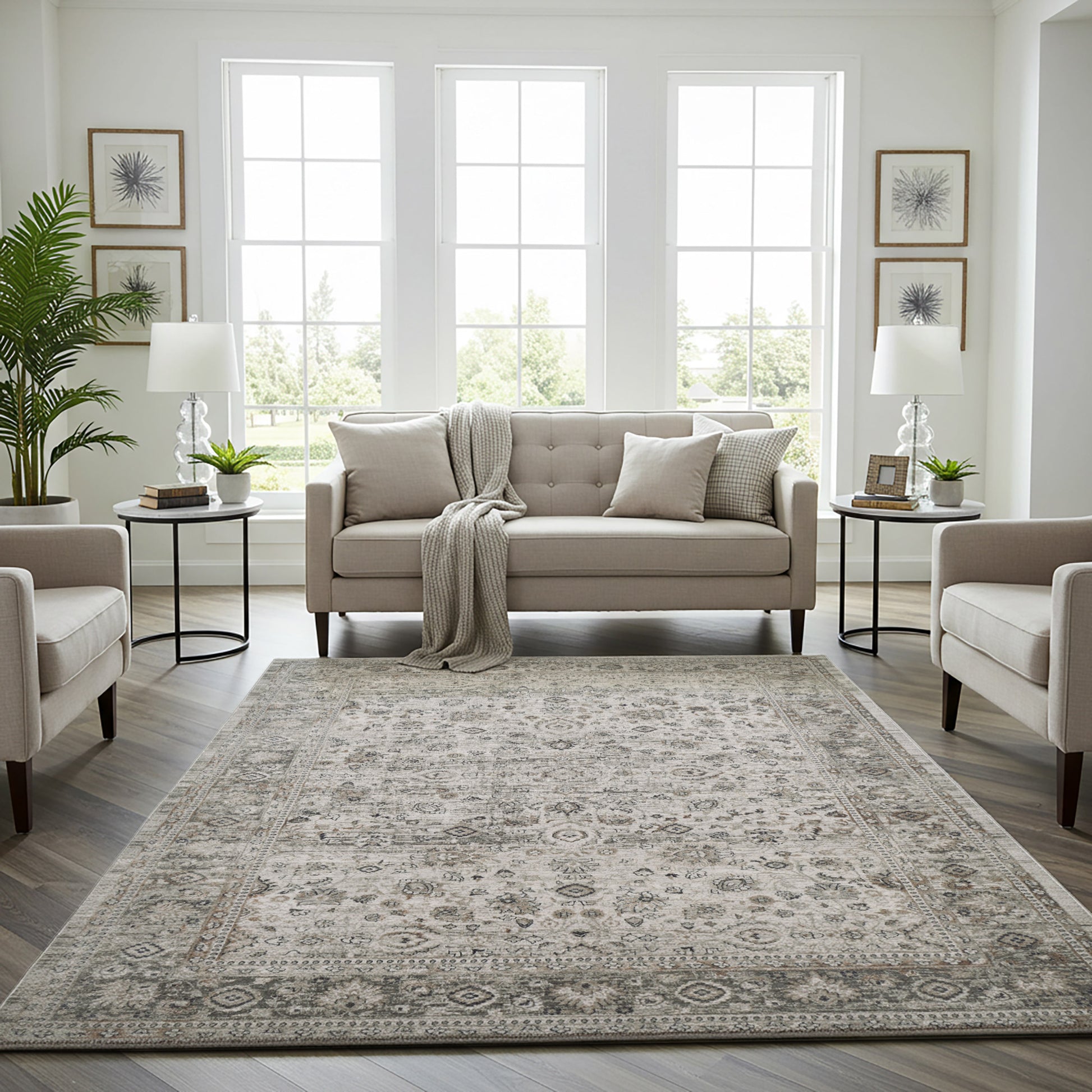 Divina Area Rug, Leona Gray, 6’6”x9’