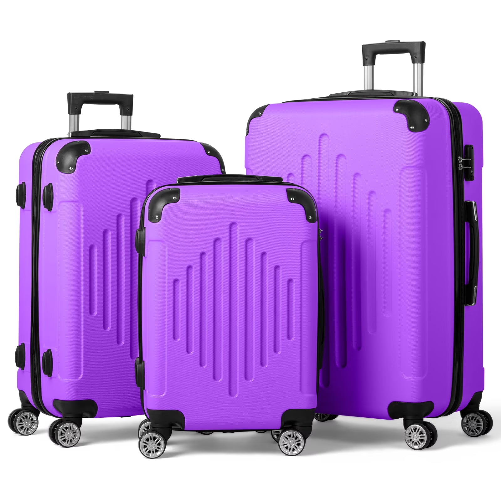 Zimtown 3 Piece Luggage Set, Carry on Suitcase Sets Hardside Lightweight Spinner with TSA Lock, Purple