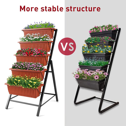 VIBESPARK 4Ft Planter Box 5-Tiers Vertical Raised Garden Bed with Drain for Patio Vegetables, Flowers Herb, 26" x 22.75" x 44.75"