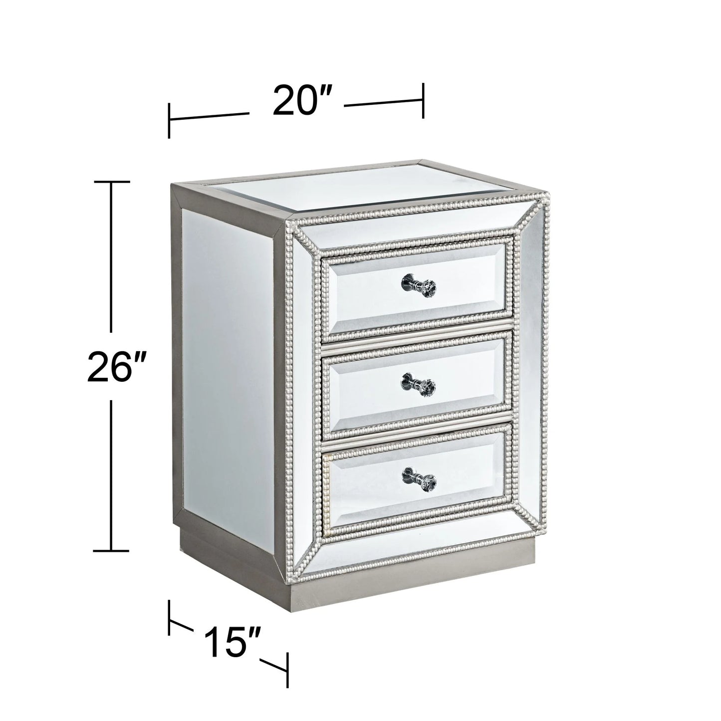 Coast to Coast Accents Modern Antique Silver Mirrored Rectangular Accent Table 20" x 15" with 3-Drawer for Living Room Bedroom