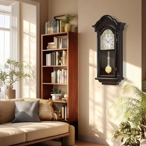 26IN Grandfather Vintage Wall Clock with Pendulum and Chime, Hour/Quarter-Hour Chime, Elmwood Frame, Large Vintage Wall Clock for Living Room,Home Decor Gift