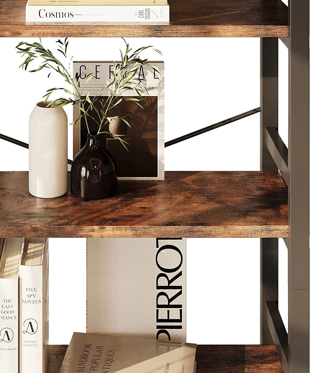 IRONCK 5 Tier Bookshelves and Bookcases, Industrial Shelf for Home Office Decor, Vintage Brown