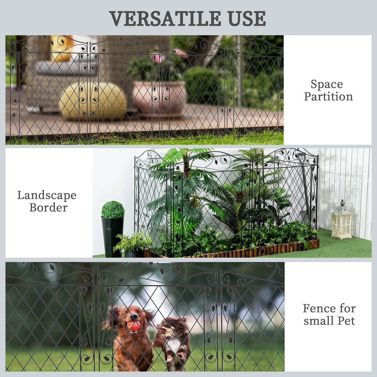 Outsunny Garden Fence,4 Pack Steel Fence Panels,11.5' L X 43" H,Rust-Resistant Animal Barrier Decorative Border Flower Edging for Yard,Landscape,Patio,Outdoor Decor,Wavey Vines,Black Steel Garden