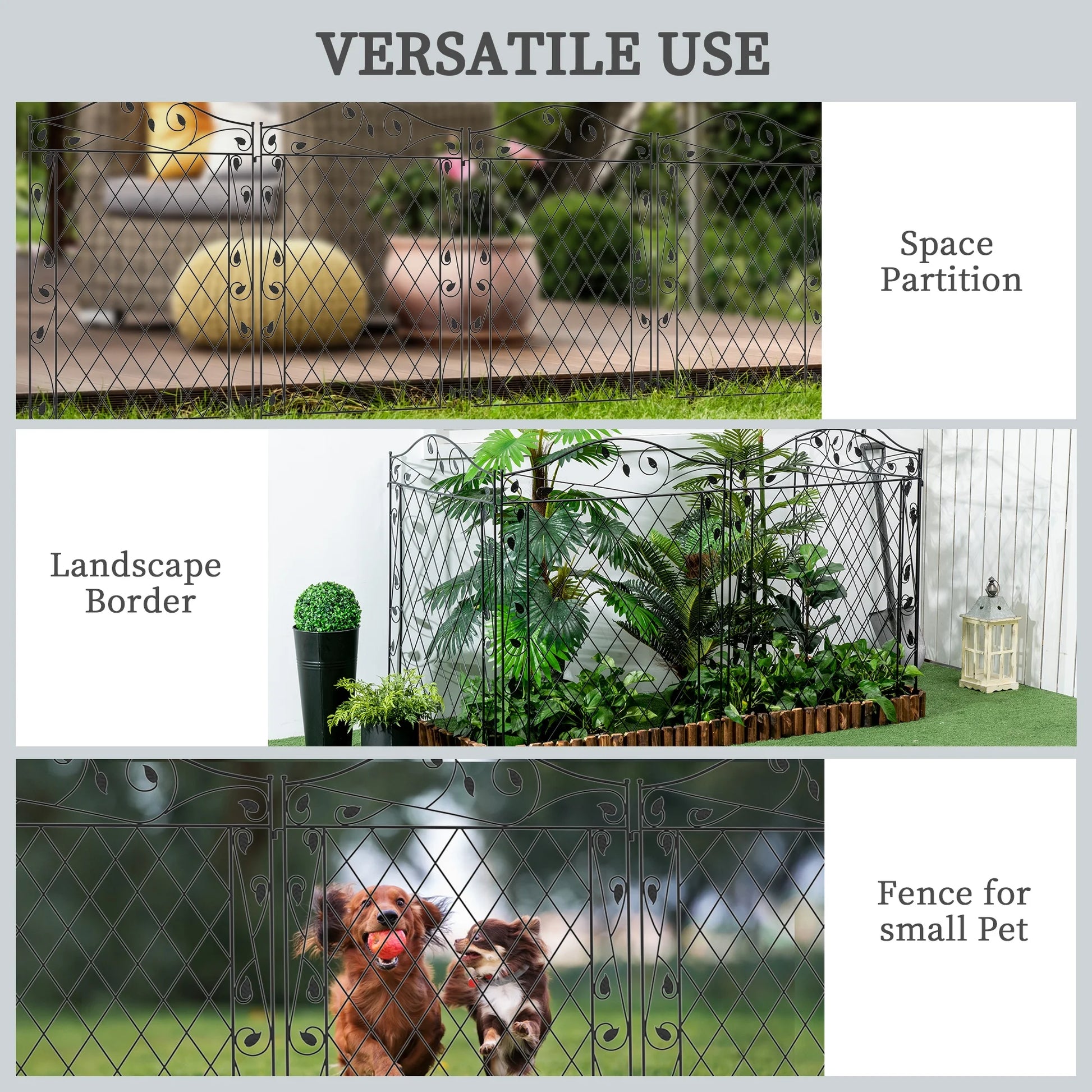 Outsunny Garden Fence,4 Pack Steel Fence Panels,11.5' L X 43" H,Rust-Resistant Animal Barrier Decorative Border Flower Edging for Yard,Landscape,Patio,Outdoor Decor,Wavey Vines,Black Steel Garden