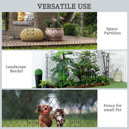 Outsunny Garden Fence,4 Pack Steel Fence Panels,11.5' L X 43" H,Rust-Resistant Animal Barrier Decorative Border Flower Edging for Yard,Landscape,Patio,Outdoor Decor,Wavey Vines,Black Steel Garden