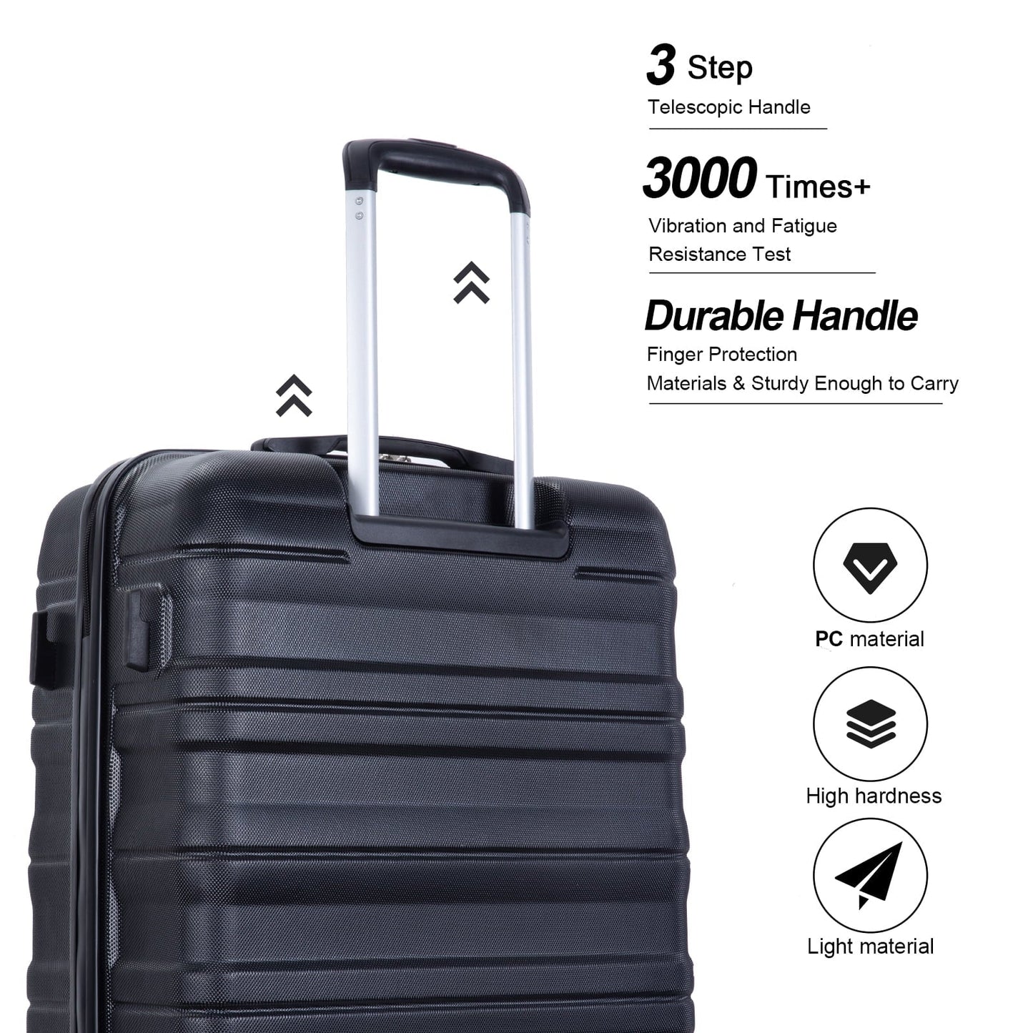 Tripcomp Hardshell Luggage Set 3-Piece Set (21/25/29) Lightweight Suitcase 4-Wheeled Travel Case (Black)
