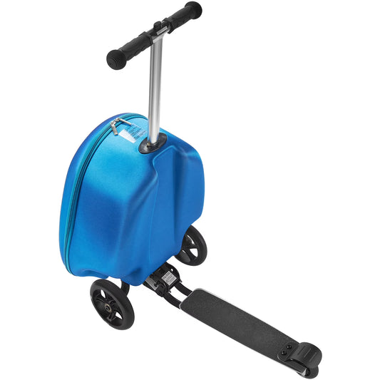 KFFKFF Ride-on Luggage for Kids, 20L Capacity, 20-Inch Scooter Suitcase with Flashing PU Wheels, Adjustable Handle & Non-Slip Grip, Foldable and Lightweight Design for Children Aged 5+, Blue