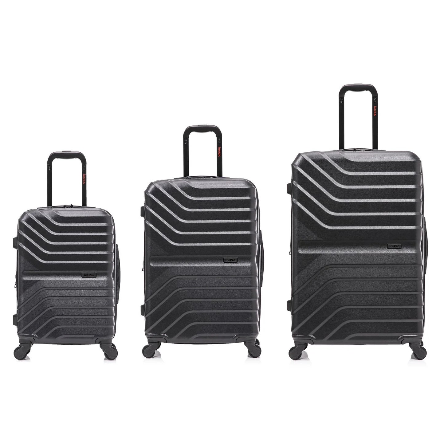 InUSA AURUM 3-Piece Hardside Luggage Sets with Spinner Wheels, Handle and Trolley, (20"/24"/28"), Black