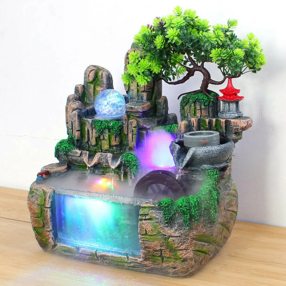 OUKANING Indoor Rockery Fountain Waterfall Feng Shui Water Fountain Home Office Desktop