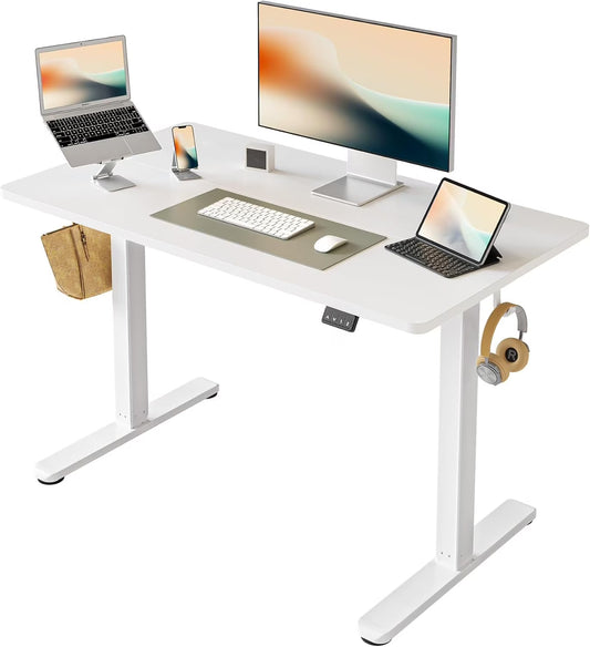 FEZIBO Electric Standing Desk, Height Adjustable Stand up Desk, 40 x 24 Inches Sit Stand Home Office Desk, Computer Desk, White