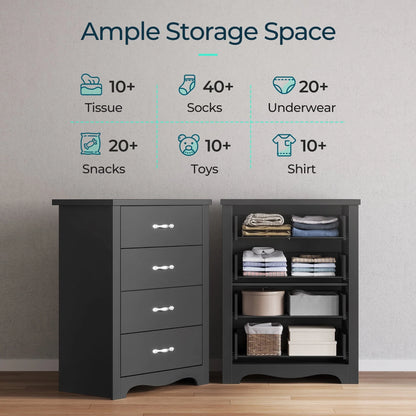 LINSY HOME Dressers for Bedroom, 4 Drawers Chest, Nursery Dresser Organizer, Tall Dresser Chest of Drawers - Black