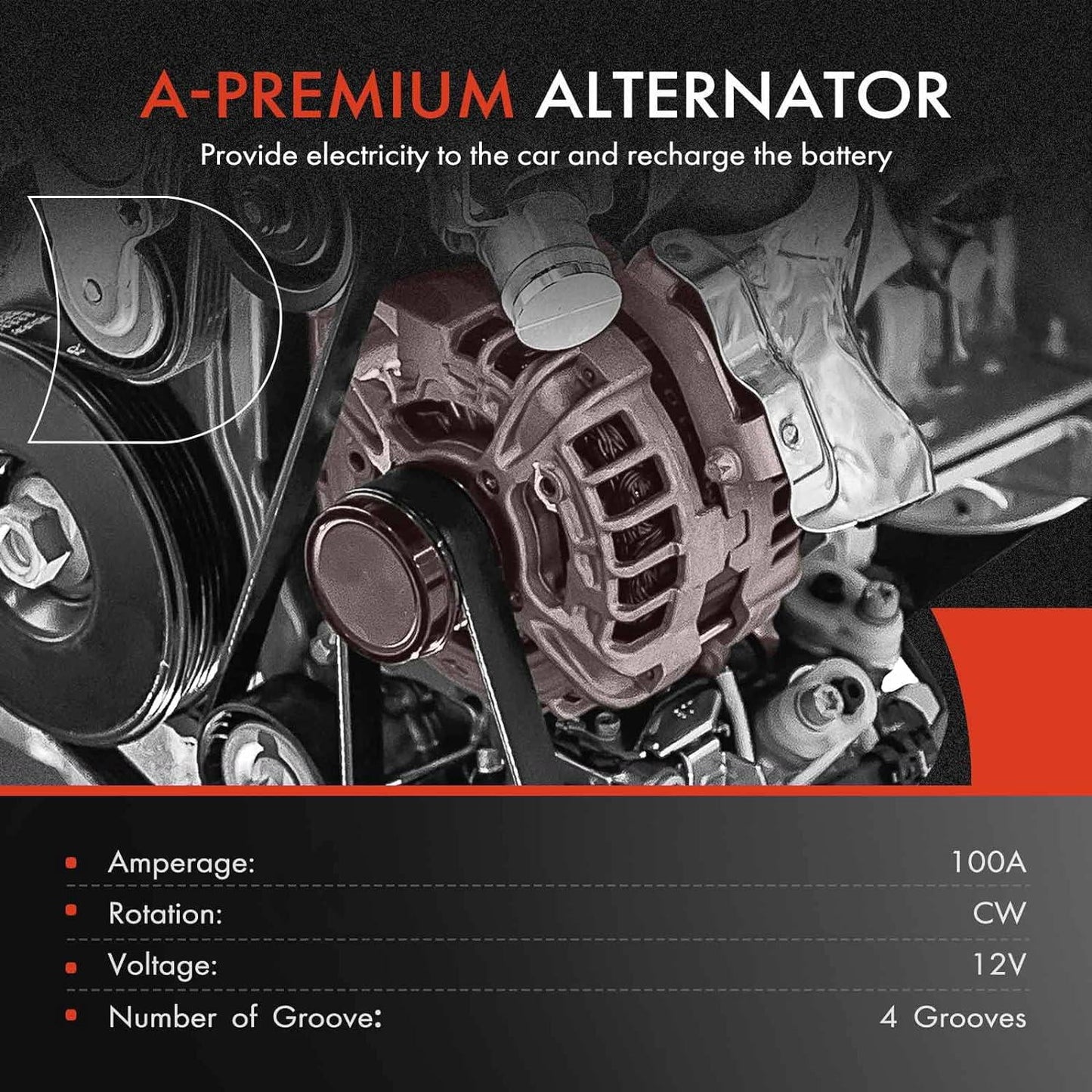 A-Premium Alternator for Toyota Camry 2010-2011 - L4 2.5L, 12V 100A 4-Groove Decoupler Pulley Clockwise