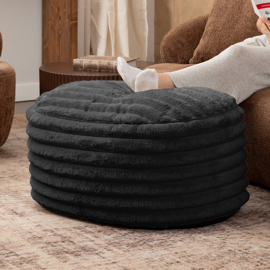 Jaxx Paran Accent Pouf - Fluffy Faux Fur Ottoman for Modern Interior Design, Large, Black