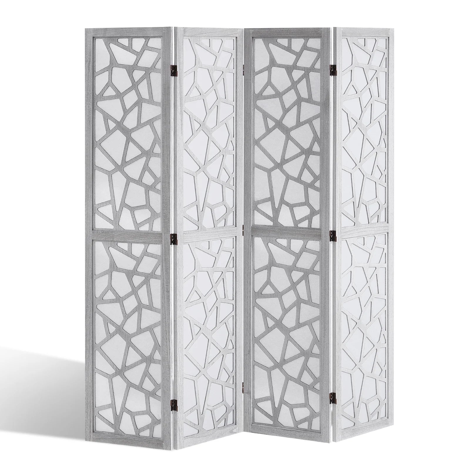 KFFKFF 4-Panel Room Divider, 66.9" Foldable Wood Panel Screen, Decorative Screen for Space Division in Homes, Offices, Restaurants & Bedrooms