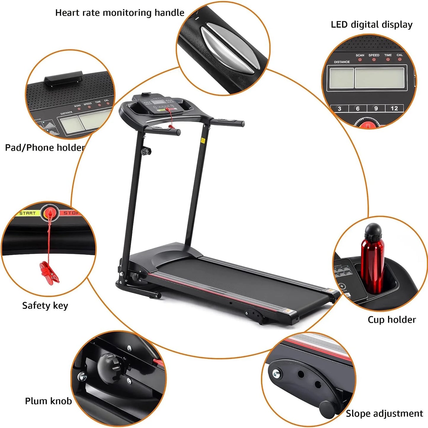 2.5HP Folding Maual incline Treadmill with MP3 Speaker Running Walking Jogging High Weight Capacity Exercise Machine 12 Automatic Programs for Home Office,Black