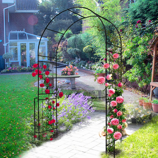Buytoshop 55''W x 94.5''H Metal Garden Arch, Garden Arbor Trellis for Climbing Plants Support,Black