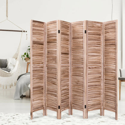 Costway 67'' High 6 Panel Room Divider Furniture Classic Venetian Wooden Slat Home Brown