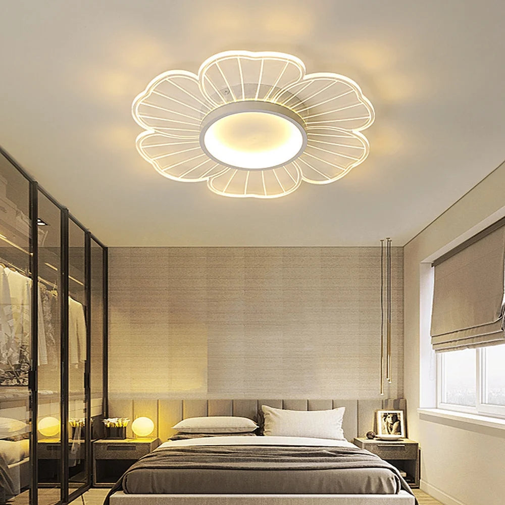 Modern LED Flush Mount Ceiling Light Fixture with Remote Control, Flower Shape Ceiling Light Dimmable LED Close to Ceiling Ligh, Elegant Home Ceiling Lamp for Bedroom Livingroom Dining Rooms