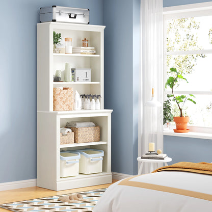 Bevfint 72" Tall Bookcase, White Large Floor Standing Bookshelf, 5 Tier Shelves Open Storage Organizer, Book Case for Living Room Hallway Kitchen Home Office Bedroom, White - 5 Tier