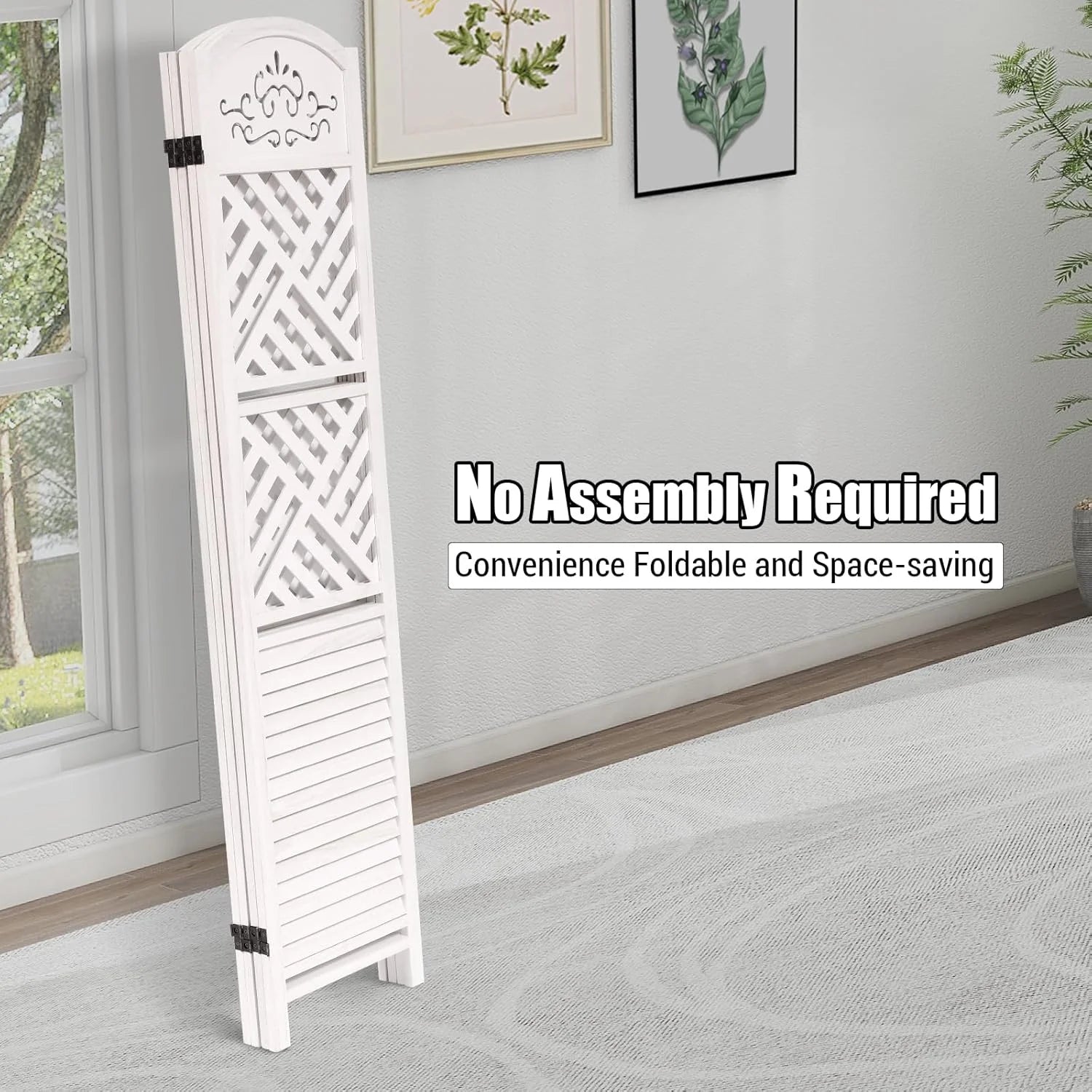Wooden Room Divider Wall 4 Panel with Holes,5.6FT Tall Room Divider with Shelves,Folding Privacy Screens 67 in for Room Separation Home Office Bedroom