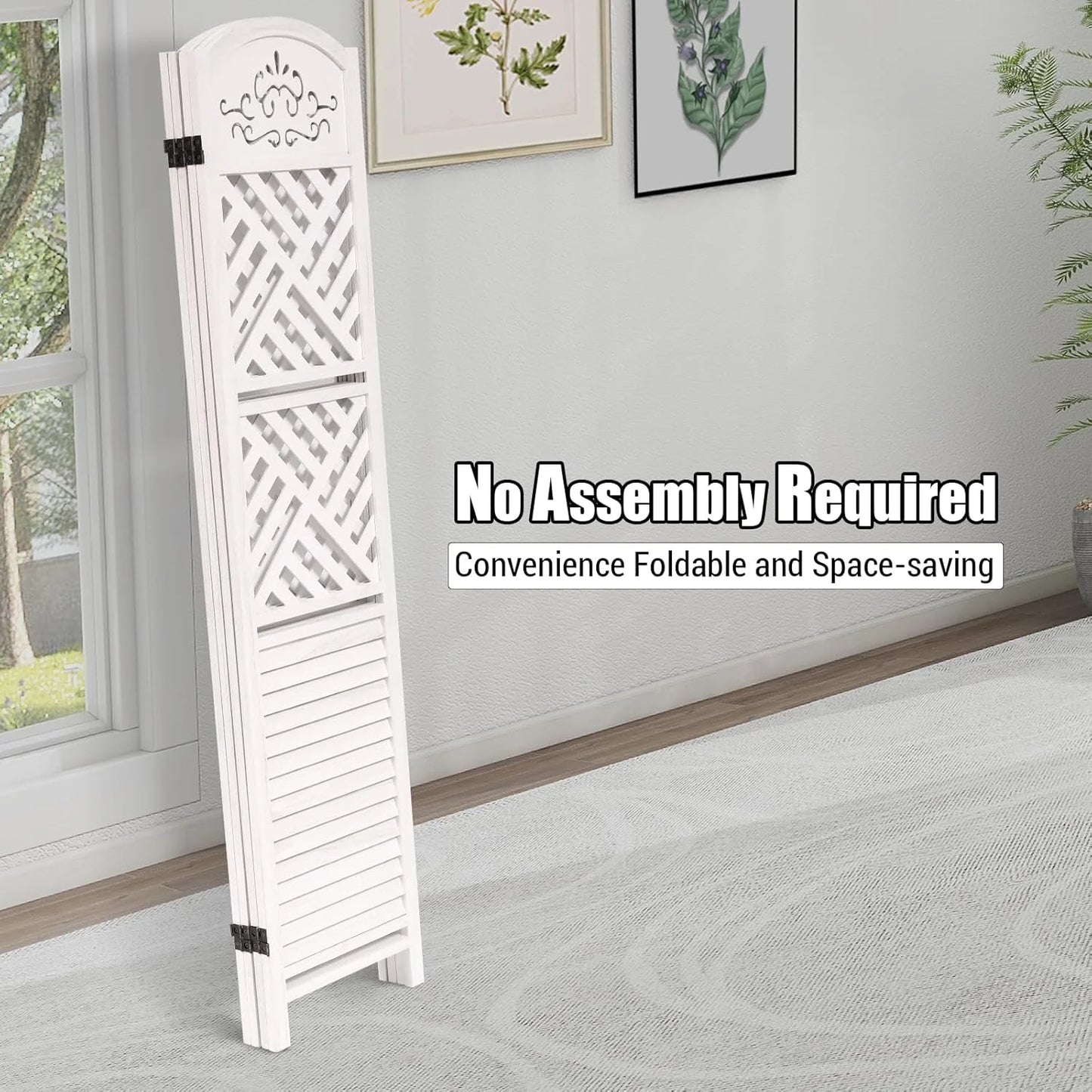 Wooden Room Divider Wall 4 Panel with Holes,5.6FT Tall Room Divider with Shelves,Folding Privacy Screens 67 in for Room Separation Home Office Bedroom