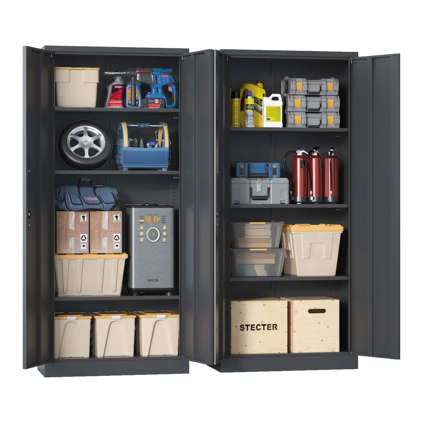DUOSONG 71"H Metal Garage Storage Cabinet, Black Tool Steel Locking Cabinet With Doors And 3 Shelves, Tall Cabinets For Garage Storage Systems Lockable File Cabinet For Home Office, Classroom/Pantry
