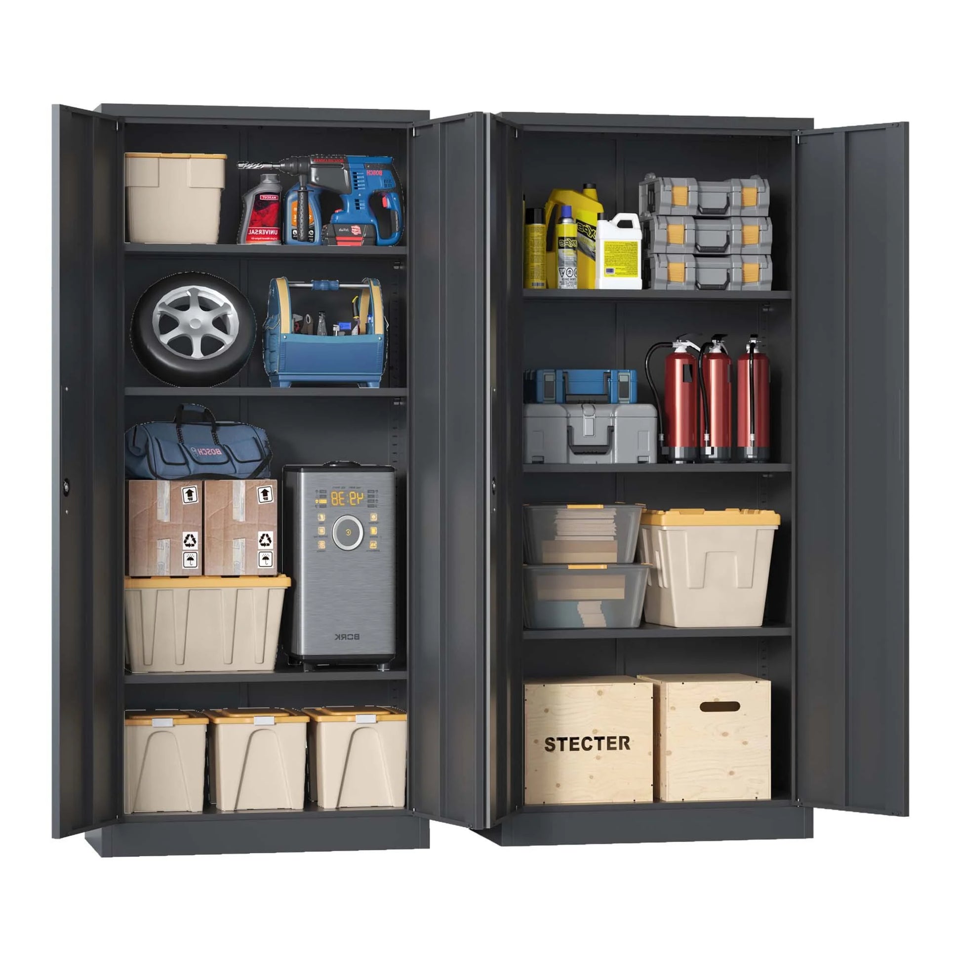 DUOSONG 71"H Metal Garage Storage Cabinet, Black Tool Steel Locking Cabinet With Doors And 3 Shelves, Tall Cabinets For Garage Storage Systems Lockable File Cabinet For Home Office, Classroom/Pantry