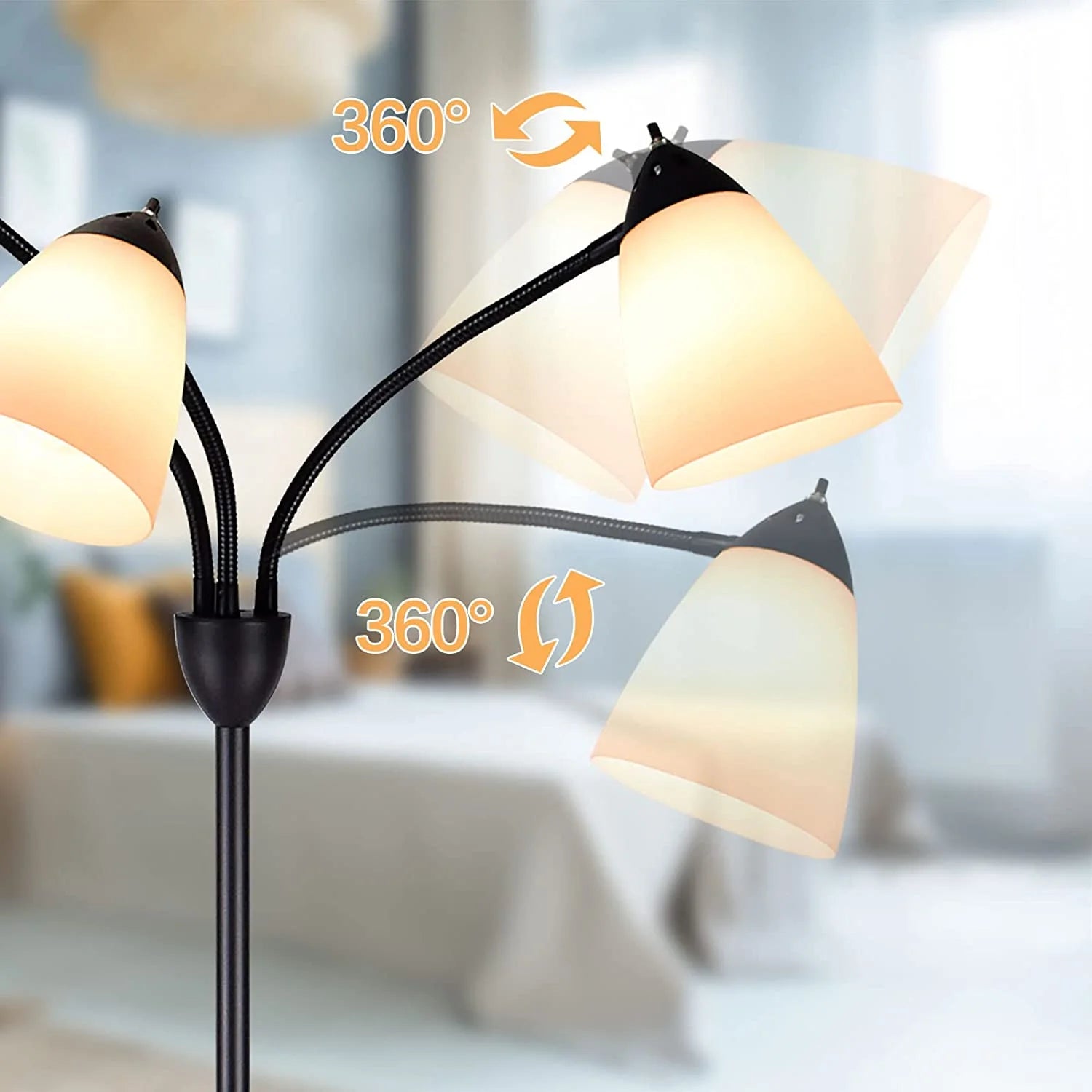 DINGLILIGHTING Floor Lamp Tall for Room: Flexible Gooseneck Floor Lamps Standing for Bedroom Home Office - Modern Floor Lights 5-Light