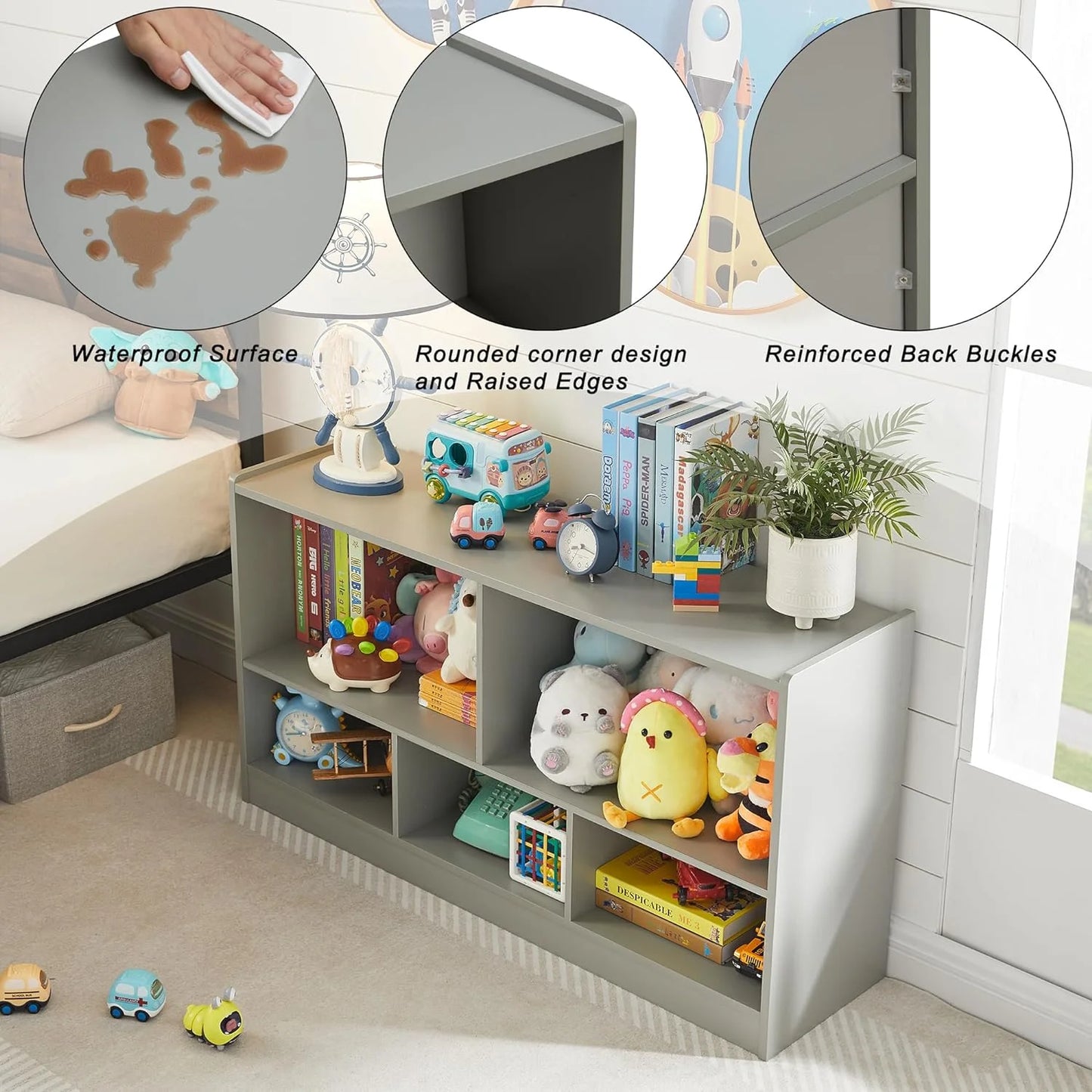 Toy Organizers and Storage, 5-Section Kids Bookshelf for Organizing Books Toys, School Classroom Wooden Storage Cabinet for Children's Room, Playroom, Nursery