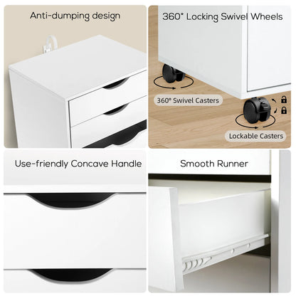 RichYa 5-Drawer Dresser with Caster Wheels, Chest of Drawers with Bottom Cabinet Storage,Storage Cabinet for Bedroom,Home Office (White)
