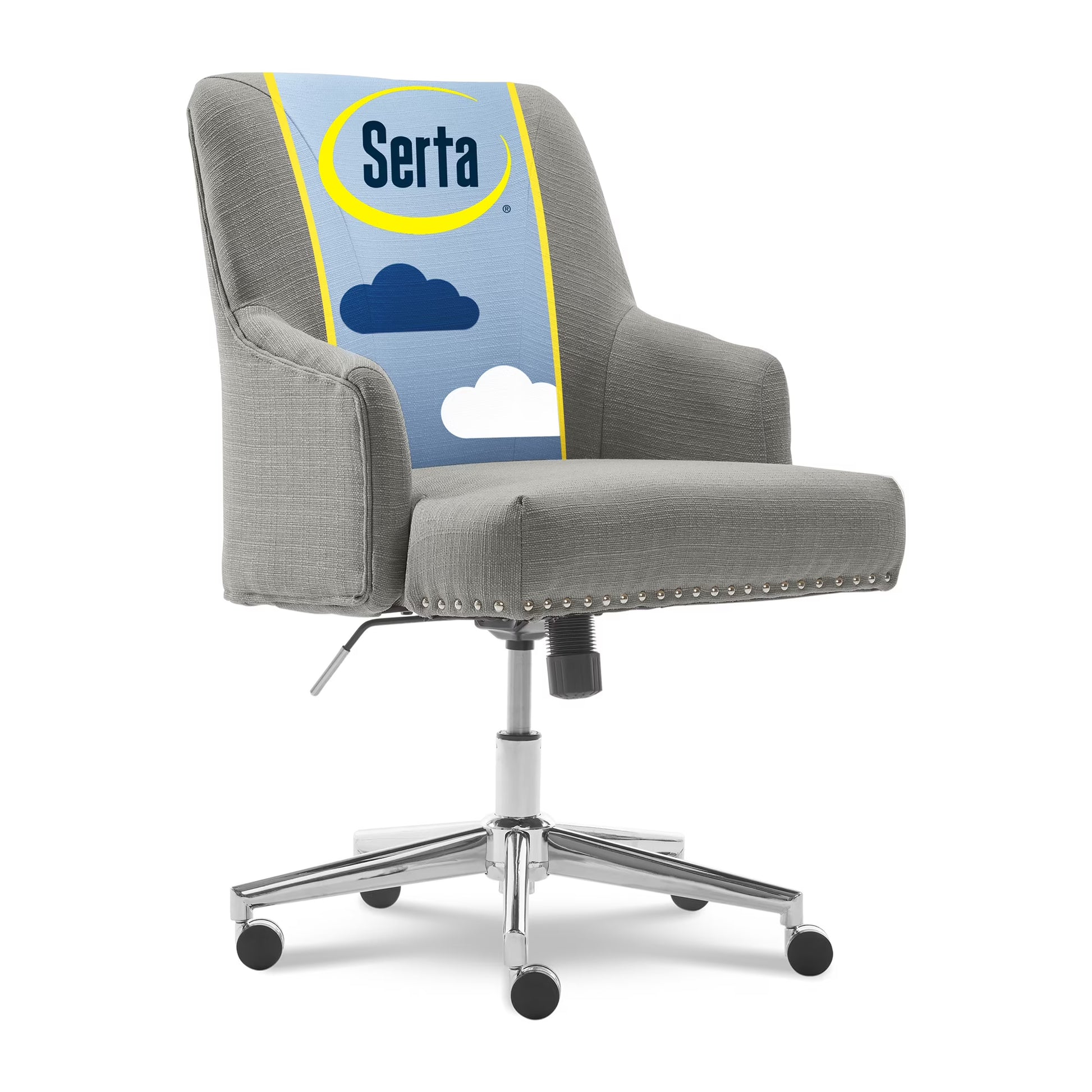 Serta Leighton Home Office Desk Chair Chrome Nailheads Twill Fabric Lilac Purple