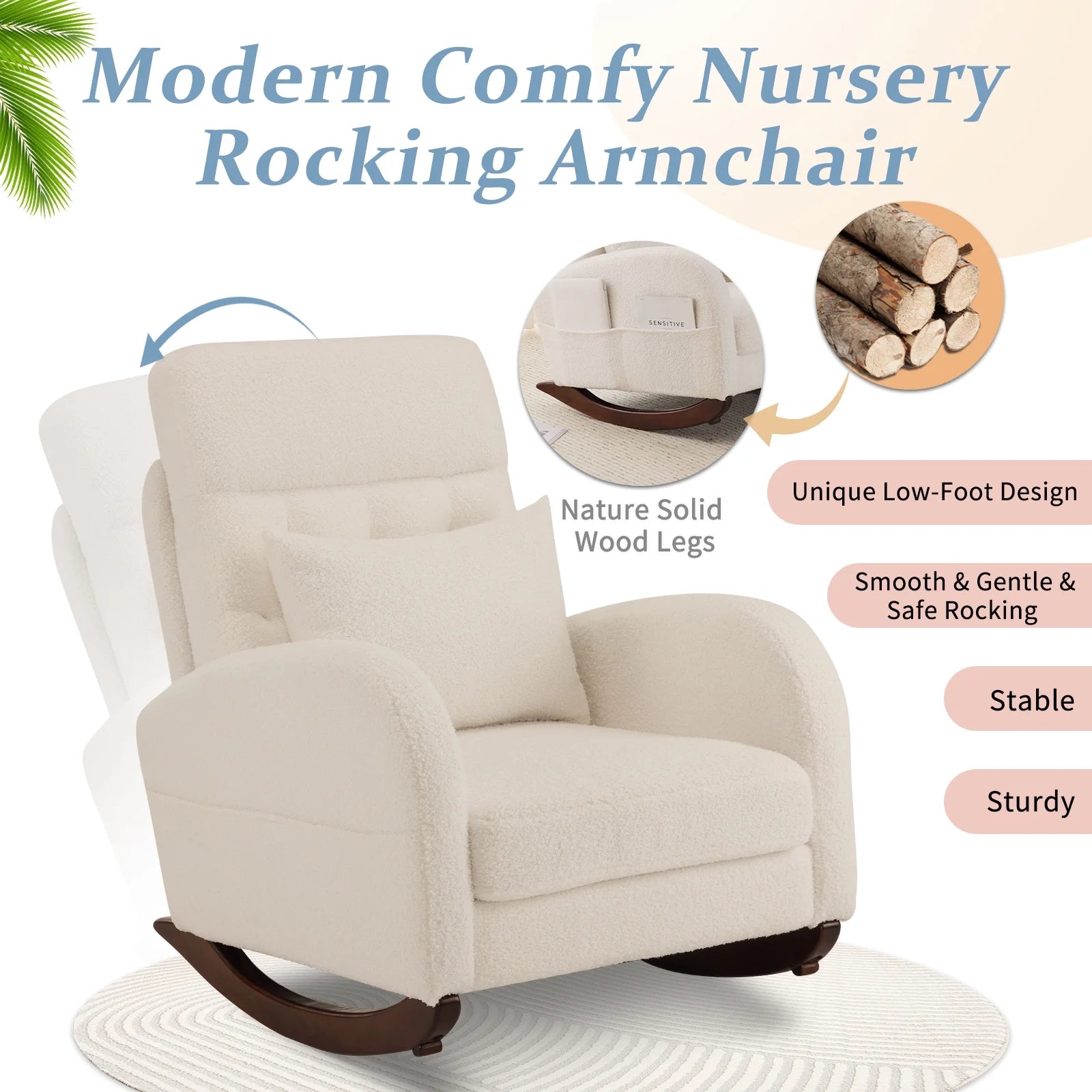 Ktaxon Rocking Accent Chair Glider Reading Chair Comfy Teddy Velvet Upholstered Single Sofa Rocker for Living Room, Nursery, Bedroom Beige