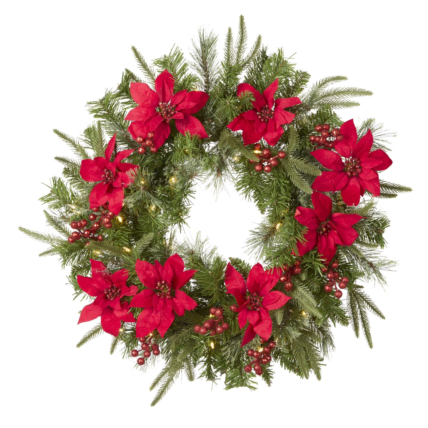 26 in. Pre-Lit Feel Real® Artificial Christmas Wreath, 70 Warm White LED Lights, Battery Operated