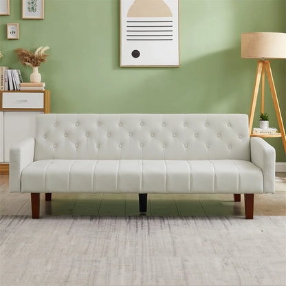 Aukfa 75" Square Arm Futon Convertible Sofa for Home Office, Button-Tufted Back, Beige